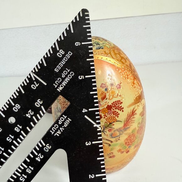 Japanese Satsuma Decorative Egg Gold Gilt Floral Landscape Glazed VTG Wooden Sta - Picture 10 of 12